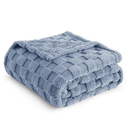 Bedsure Ashley Blue Fleece Blanket for Couch - Super Soft Cozy Blankets for Women, Cute Small Blanket for Girls, 50x60 Inches